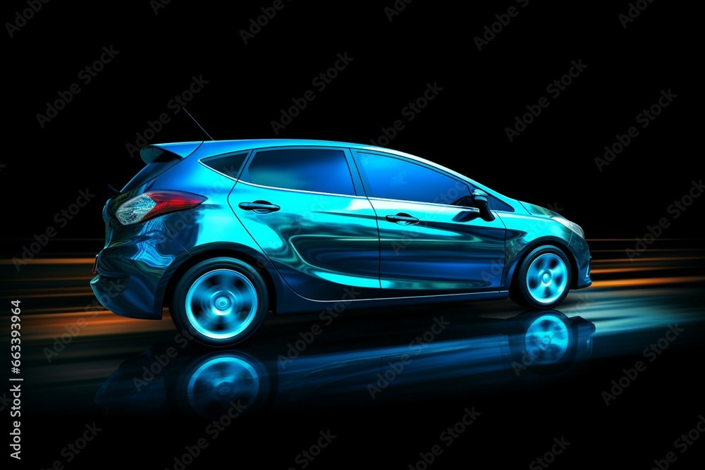 Background of a blue hatchback car. Generative AI