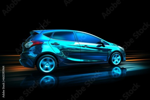 Background of a blue hatchback car. Generative AI