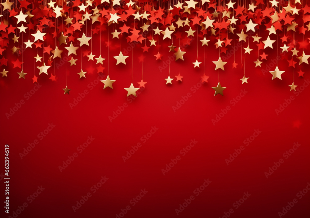 An abstract and symbolic backdrop featuring numerous golden stars against a red canvas, representing China, the nation of Asia. Generative AI..