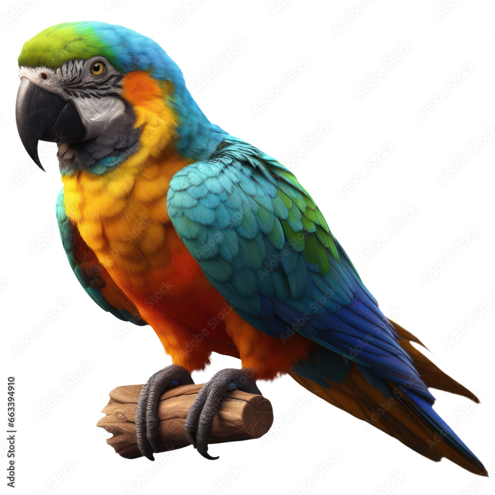 Colorful parrot perched on wooden branch