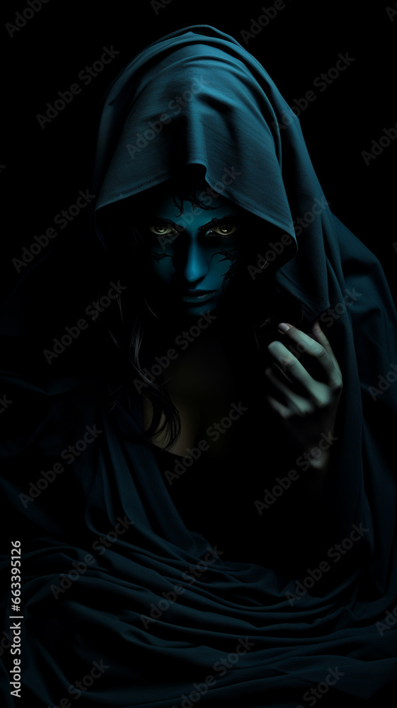 a portrait of a woman in a dark scary Halloween background. a portrait of a woman in a dark scary Halloween background.