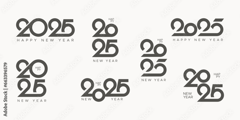 Big set of 2025 new year logo text design. Collection of 2025 new year