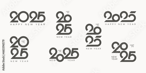 Big set of 2025 new year logo text design. Collection of 2025 new year symbol for calendar, flyer and banner