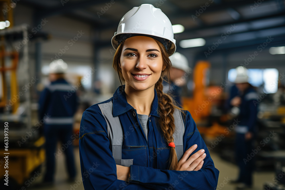 Empowered Industry Portrait of a Professional Female Maintenance Engineer in Safety Gear at the Factory Station. created with Generative AI Empowered Industry Portrait of a Professional Female Maintenance Engineer in Safety Gear at the Factory Station. created with Generative AI