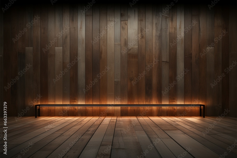 Wooden stage wall, floor, product stand gallery backdrop - obrazy, fototapety, plakaty 