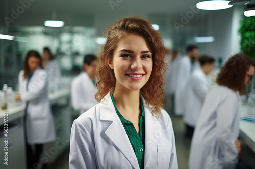 Pioneering Progress Inspiring Young Female Scientist Leads a Team of Specialists in a Modern Medical Science Laboratory. created with Generative AI