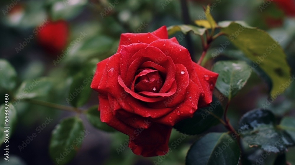 red rose with few water drops. generative ai red rose with few water drops. generative ai