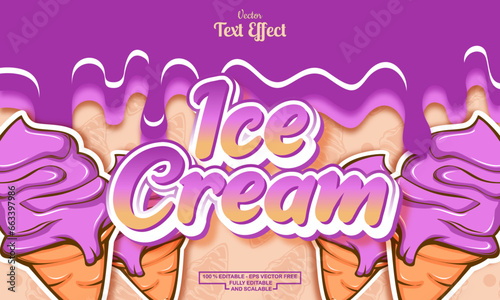 Ice cream editable text effect on melting background with ice cream hand drawn pattern