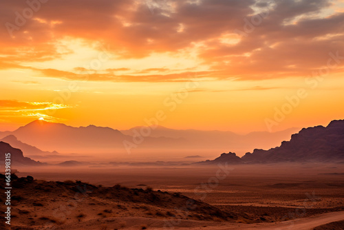 Dawn is breaking, landscape. Sunrise in the desert. © serperm73