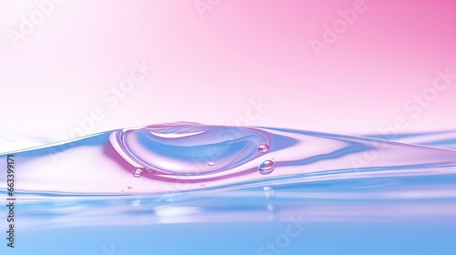  a drop of water that is floating in the water with a pink and blue background. generative ai
