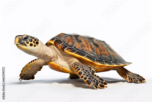 Image of sea turtle on white background. Undersea animals. Illustration, Generative AI.