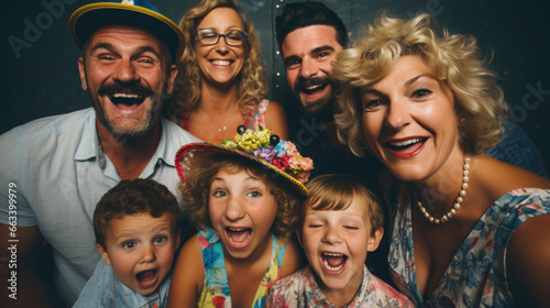 Aunts,  uncles,  and kids enjoying a photo booth photo