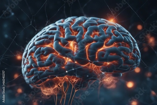 Close up of human brain showing neurons firing and neural extensions