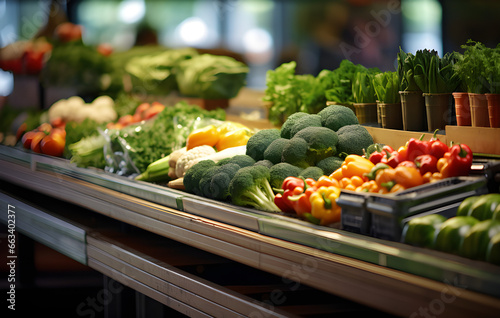 Imagem de legumes e verduras expostos em um supermercado