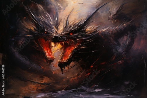 Ferocious shadow dragons, wreathed in darkness and possessing formidable power - Generative AI