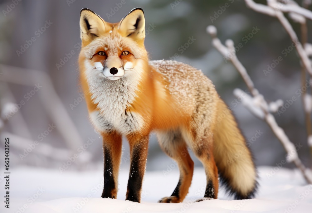 Red fox standing on snow. Red fox standing on snow.