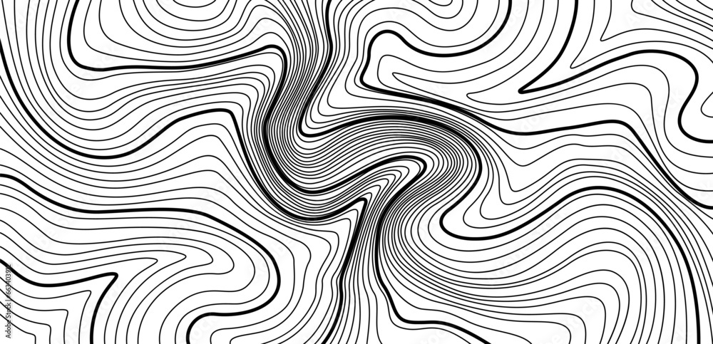 Topographic map texture. Abstract linear background. Vector print of waves. Black lines on white background.