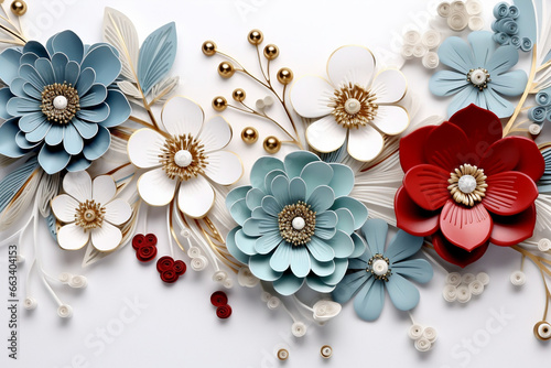 : 3d mural illustration flowers white background , wallpaper