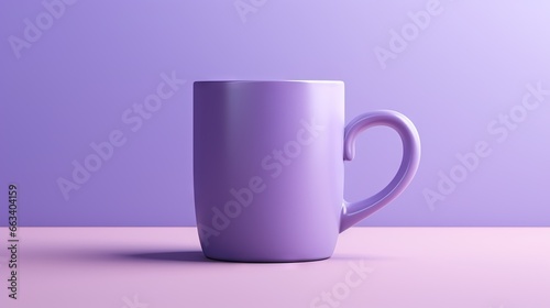  a purple coffee cup sitting on top of a table next to a purple wall.  generative ai
