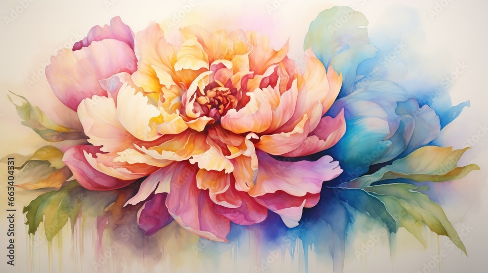  a painting of a large flower on a white background with watercolors.  generative ai