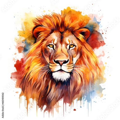 Watercolor Lion on a white background. For T-shirt Design. © MdDin