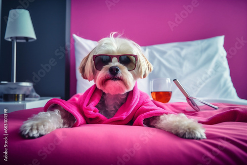 Pet dog canine terrier funny cute portrait animal puppy white sunglasses © VICHIZH