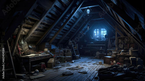 Creepy old attic abandoned