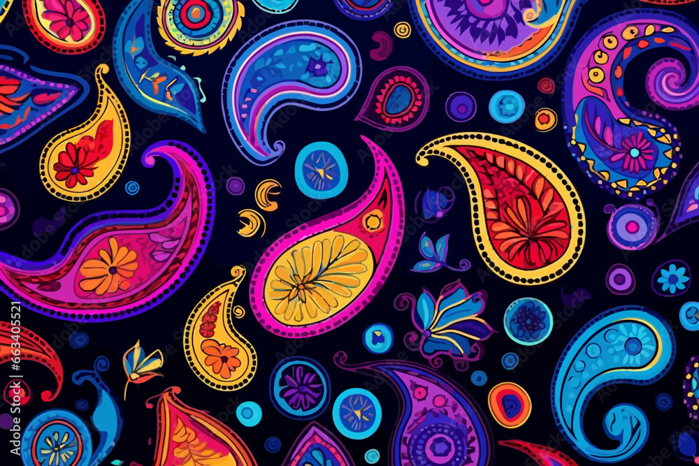 Paisley prints quirky doodle pattern, wallpaper, background, cartoon, vector, whimsical Illustration Paisley prints quirky doodle pattern, wallpaper, background, cartoon, vector, whimsical Illustration