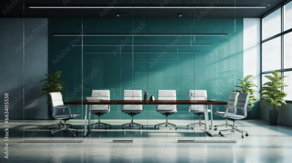 Empty boardroom in office, conference room modern design. Business interior - obrazy, fototapety, plakaty 