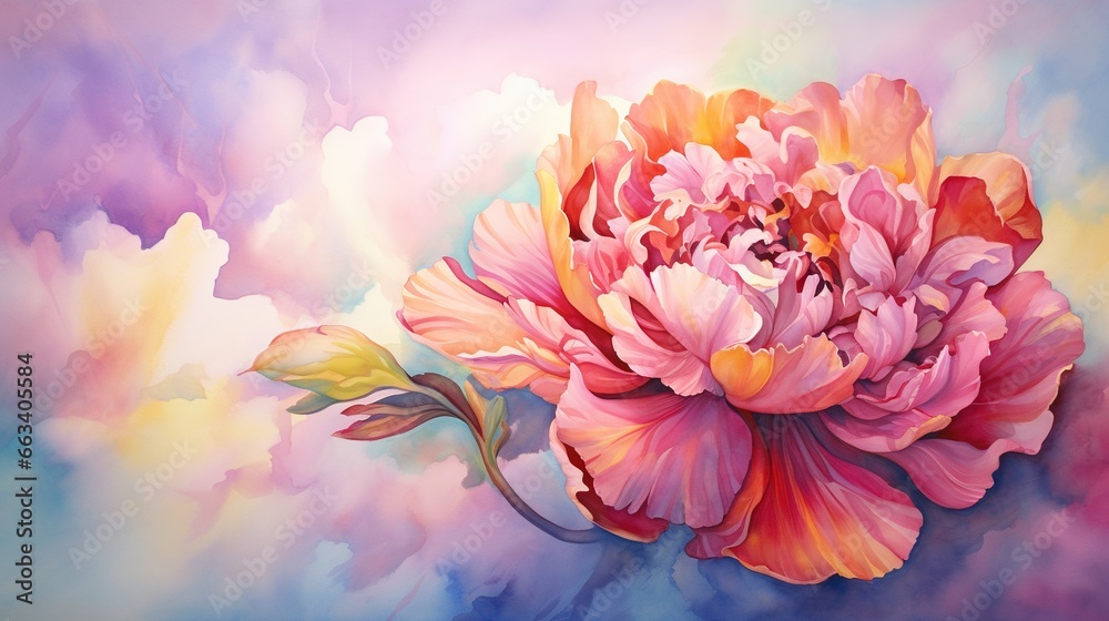  a painting of a large pink flower on a colorful background.  generative ai