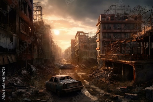 Urban dystopia after the apocalypse. Generative AI © Isabella
