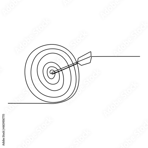 Continuous line drawing arrow and target. One simplicity style