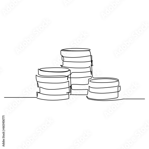 Coins continuous line drawing. Stack of coins penny cents