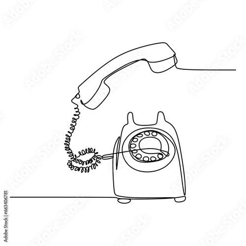 Old telephone continuous one line art drawing