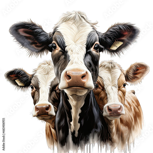 Three Cute Santa Gertrudis Cow Watercolor Png Graphic photo