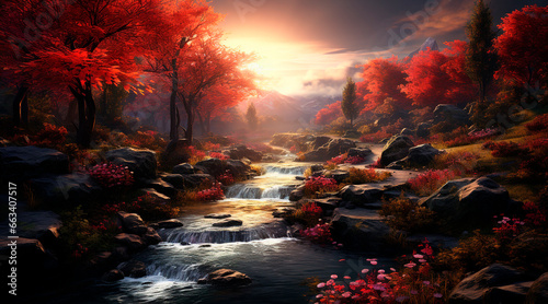 Last beautiful autumn wallpaper. orange style. water. Wonderful outdoor scene of mountain valley