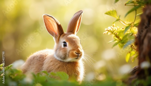 Easter Bunny with beautiful Spring Nature. © MdDin