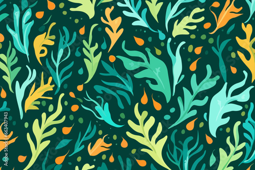 Seaweed quirky doodle pattern, wallpaper, background, cartoon, vector, whimsical Illustration