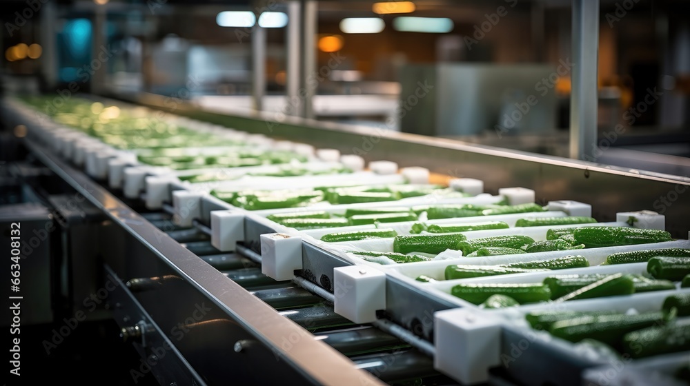 Obraz premium Cucumber, Products Cucumber for automatic packaging. Concept with automated food production.