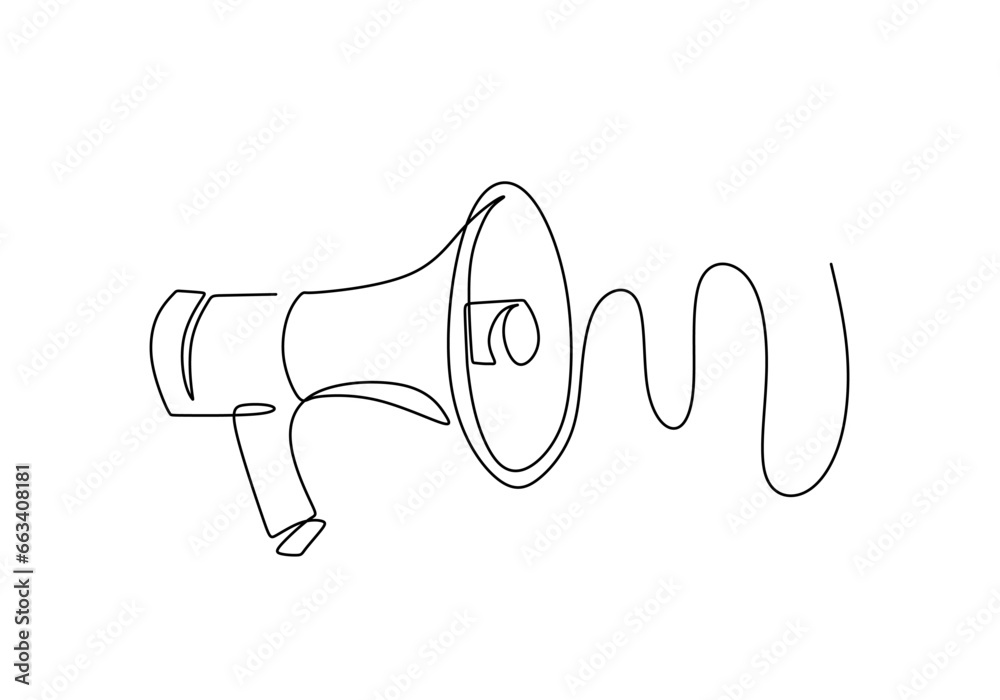 Megaphone continuous line drawing. One single contour art - obrazy, fototapety, plakaty 