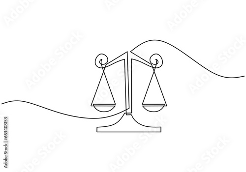 Law balance scale continuous one line drawing