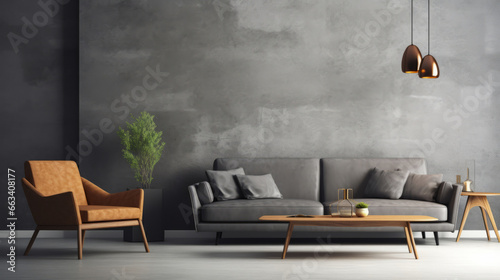 Luxury living room interior. Concrete walls and empty background for your design