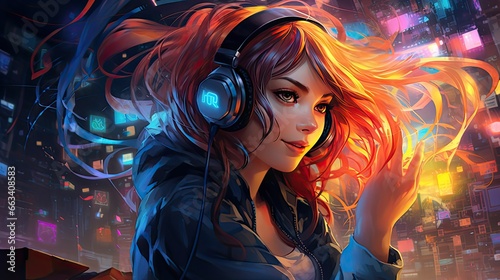 gamer girl full with full color hair