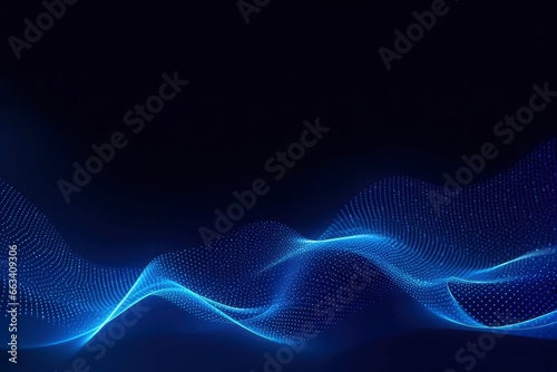 Dynamic blue particle wave. Abstract sound visualization. Digital structure of the wave flow of luminous particles.