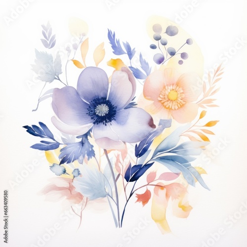 Watercolor floral design with white background, New background with flowers, watercolor floral design