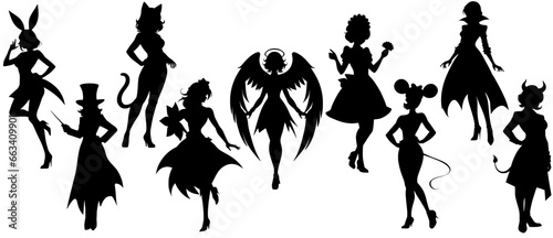 Stylish silhouettes of cosplay ladies