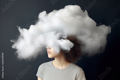 woman with head in cloud