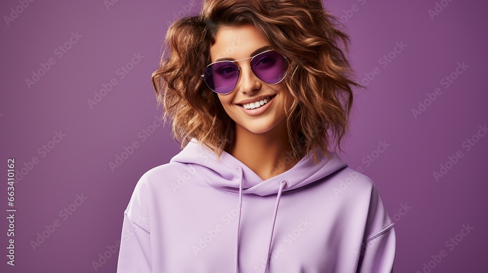 Woman in a Purple Sweatshirt and White Sunglasses Woman in a Purple Sweatshirt and White Sunglasses