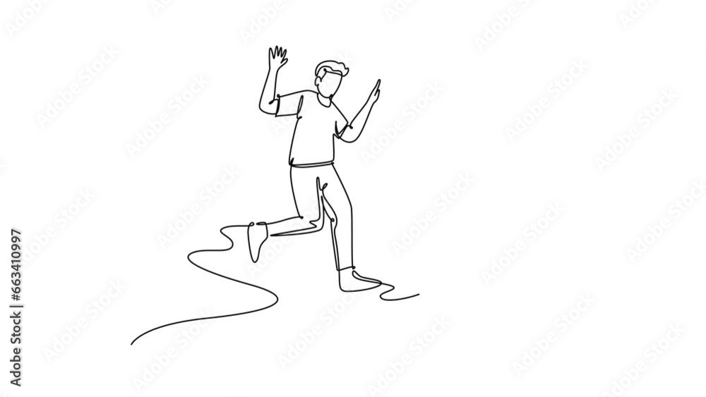 Animated self drawing of continuous line draw young happy student couple jumping to celebrate their final exam result graduation together. Campus life education concept. Full length one line animation Animated self drawing of continuous line draw young happy student couple jumping to celebrate their final exam result graduation together. Campus life education concept. Full length one line animation