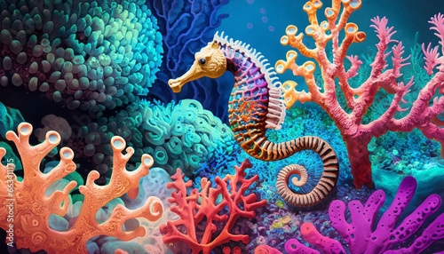 Seahorses in a colorful coral reef © Gabriella88